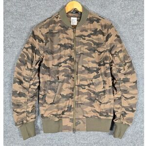 H&M Divided Mens Camo Bomber Jacket Utility Zip Pocket Military Style Small